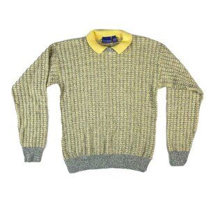 VTG 80s 90s Credentials Sweater Womens XL 18 20 Yellow Gray USA Preppy Oversized
